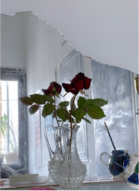 photo of rose in vase in front of mirror | whiph